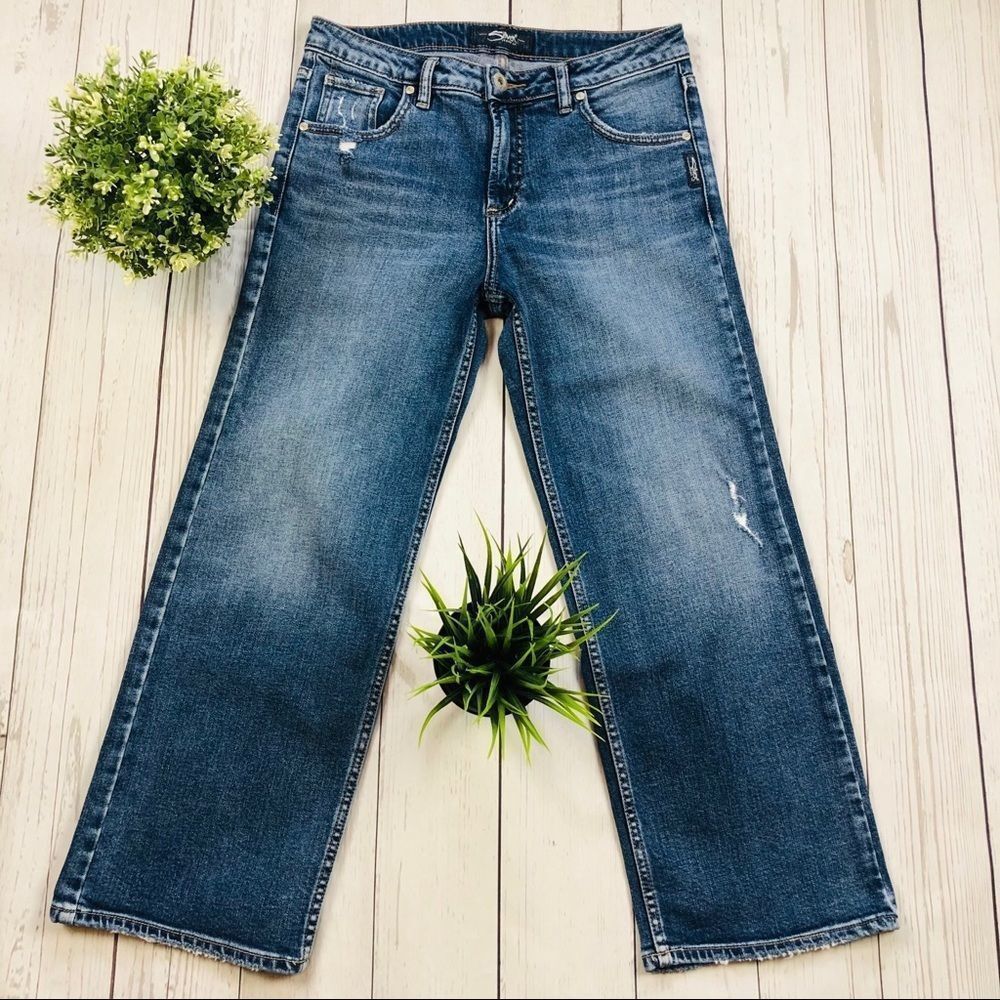 Silver High Rise Wide Leg Crop Jeans Size …